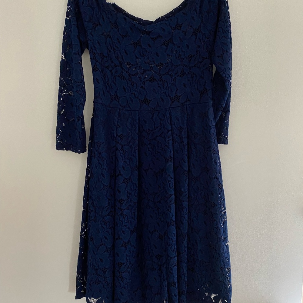 Navy Lace Fit & Flare Knee-Length Dress